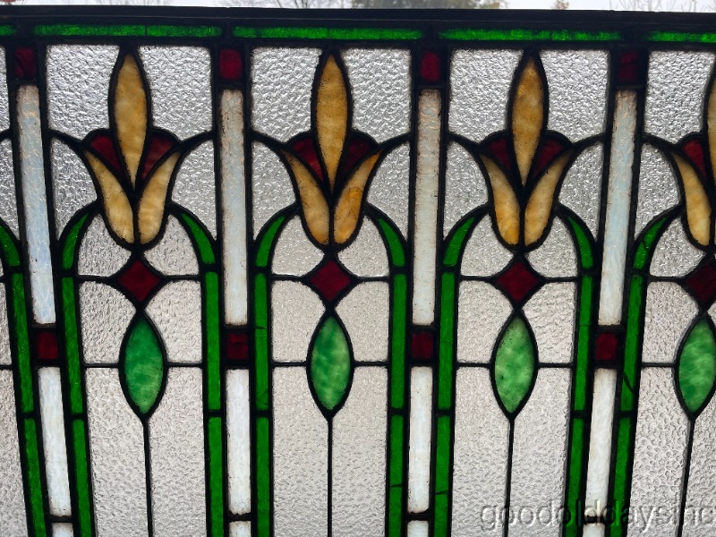 Beautiful Antique Chicago Stained Glass Transom Window 50" x 24" Circa 1910