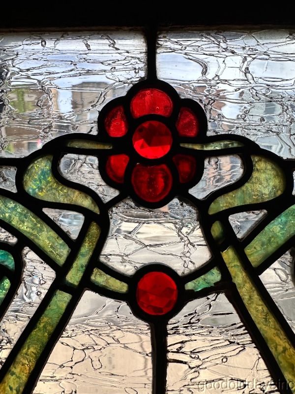 Wow Beautiful Pair of Art Nouveau Stained Leaded Glass Windows w/ Jewels