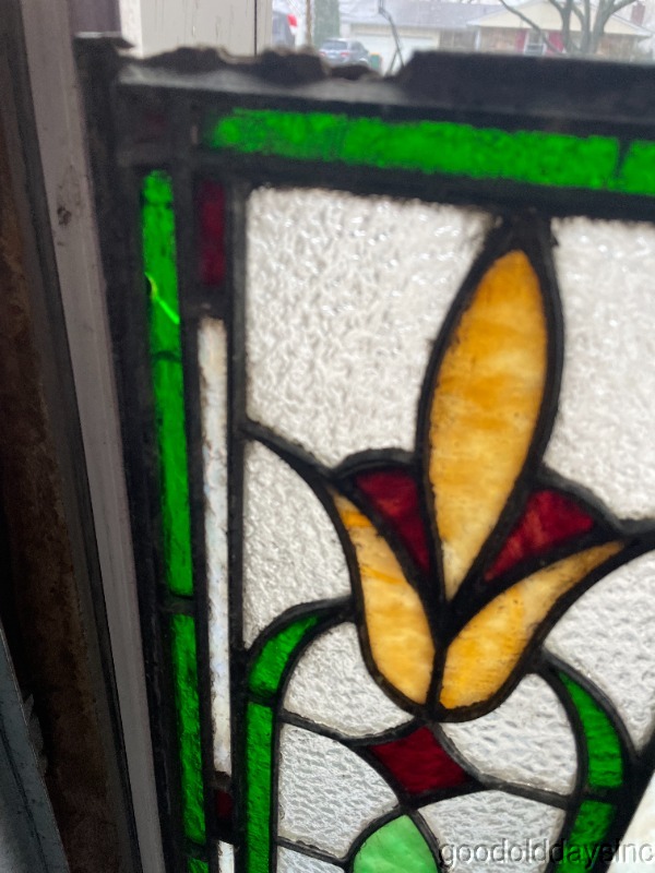 Beautiful Antique Chicago Stained Glass Transom Window 50" x 24" Circa 1910