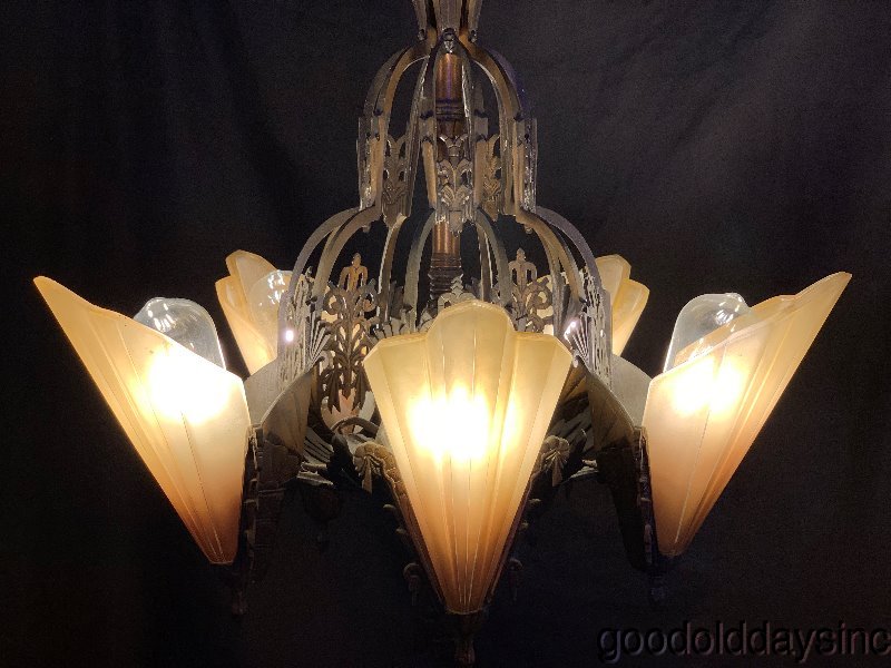 Antique+Art+Deco+Slip+Shade+Light+Fixture+Chandelier+Lamp