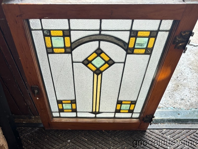 Pair of Chicago Bungalow Style Stained Leaded Glass Window Windows Circa1925