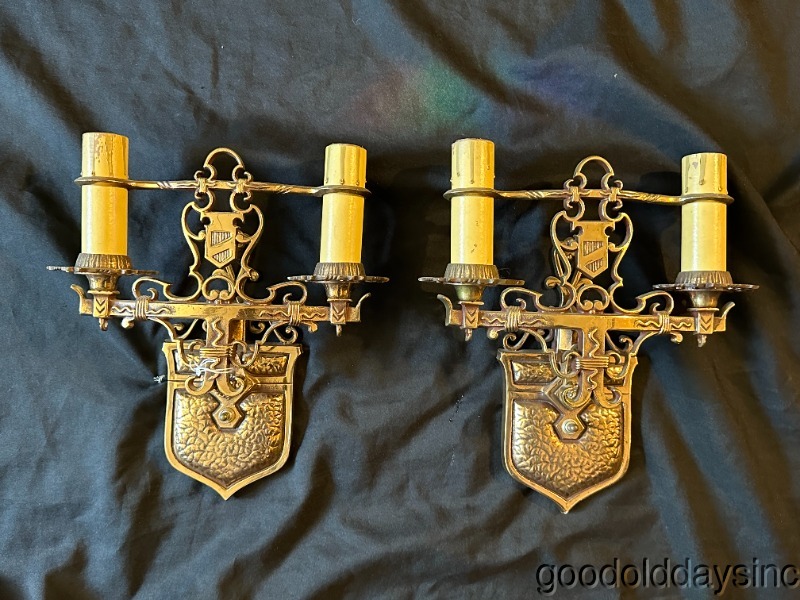 Pair of Antique 1920's Gothic Candlestick Sconces 12" tall - Sconce