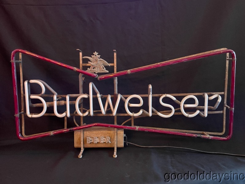 Vintage 1950s Large 36" BUDWIESER Bow Tie Neon Beer Advertising Sign Bud Bar