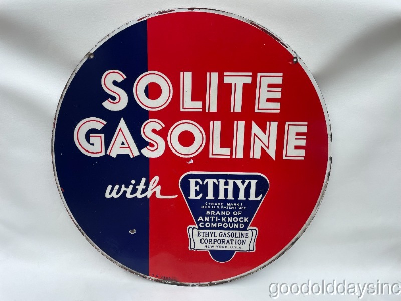 Original 30" Double-Sided Porcelain Solite Gasoline Sign