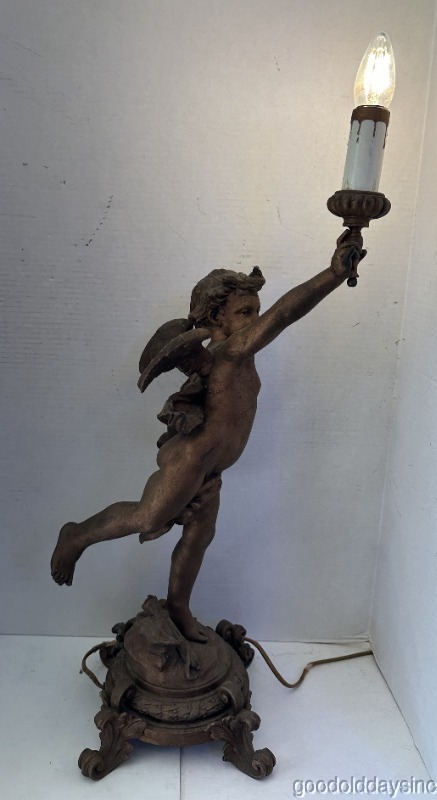 Antique French Style Angel Cherub Statue Newel Post Lamp Table Light