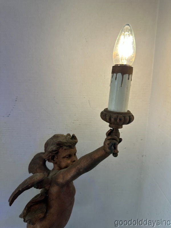 Antique French Style Angel Cherub Statue Newel Post Lamp Table Light