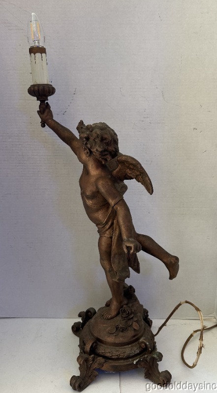 Antique French Style Angel Cherub Statue Newel Post Lamp Table Light