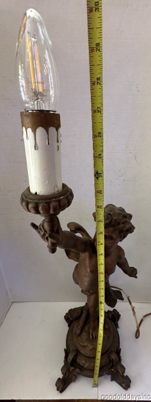 Antique French Style Angel Cherub Statue Newel Post Lamp Table Light