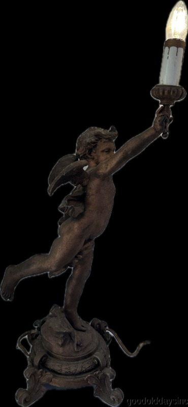 Antique French Style Angel Cherub Statue Newel Post Lamp Table Light
