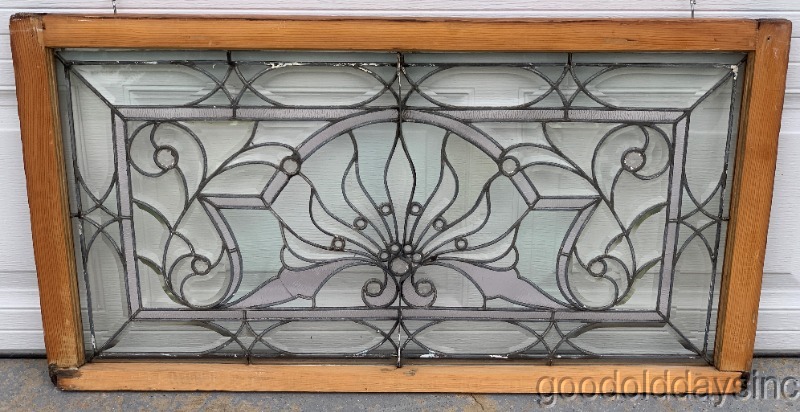 2 Beautiful Antique Leaded & Beveled Glass Transom Window w/ Jewels Circa 1900