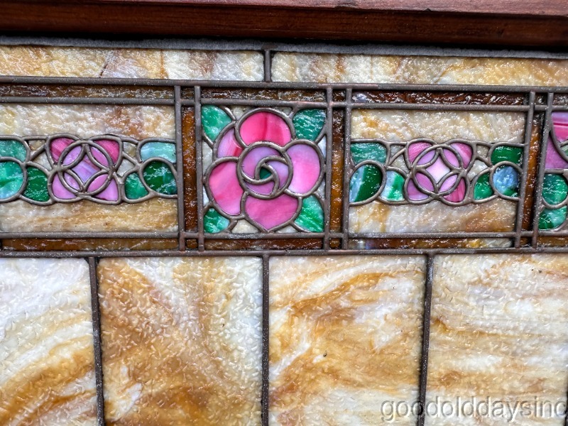 Wow Beautiful Pair of Antique Stained Leaded Glass Transom Windows 28"x23"