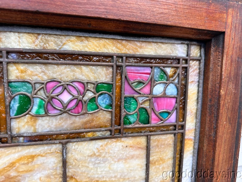 Wow Beautiful Pair of Antique Stained Leaded Glass Transom Windows 28"x23"