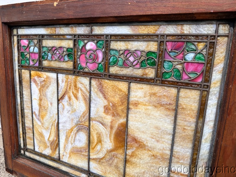 Wow Beautiful Pair of Antique Stained Leaded Glass Transom Windows 28"x23"