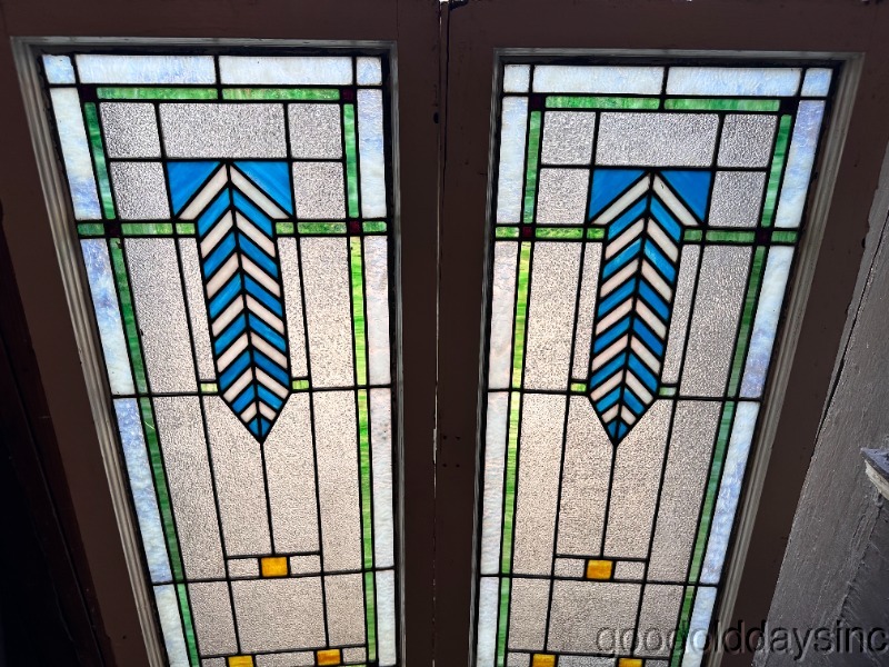 Pair of Antique Chicago Stained Leaded Glass Windows Windows / Doors 41"x18"