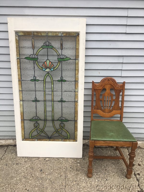 Wow Beautiful Cattail Lily Pads Stained Leaded Glass Window from Chicago