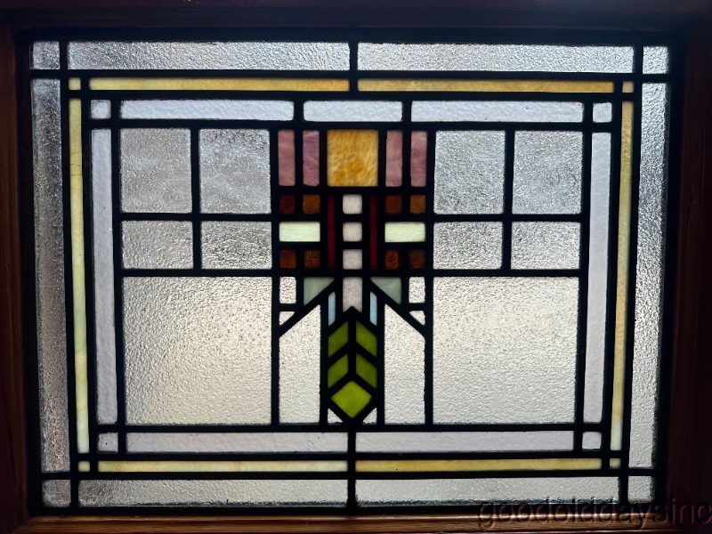 Pair of Antique Style Prairie Style Leaded Glass Windows 1910
