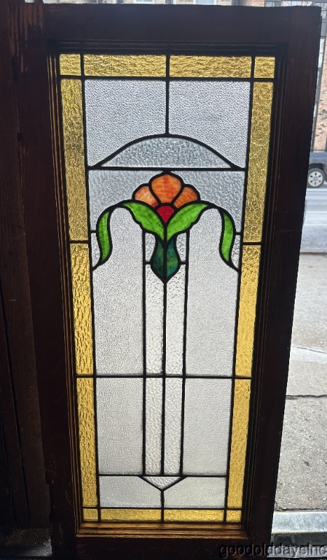 Beautiful Antique Stained Leaded Glass Window 41" x 18" from Chicago Circa 1915