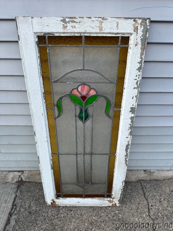 Beautiful Antique Stained Leaded Glass Window 41" x 18" from Chicago Circa 1915
