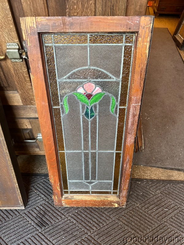 Beautiful Antique Stained Leaded Glass Window 41" x 18" from Chicago Circa 1915