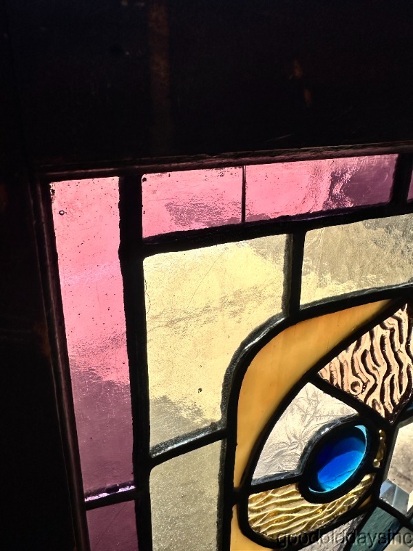 Nice Pair of Antique Victorian-Stained Leaded Glass Beveled Windows Circa. 1890
