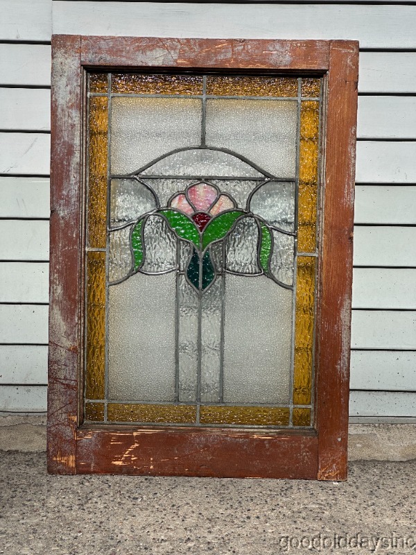 Antique Stained Leaded Privacy Glass Window from Chicago Circa 1915 