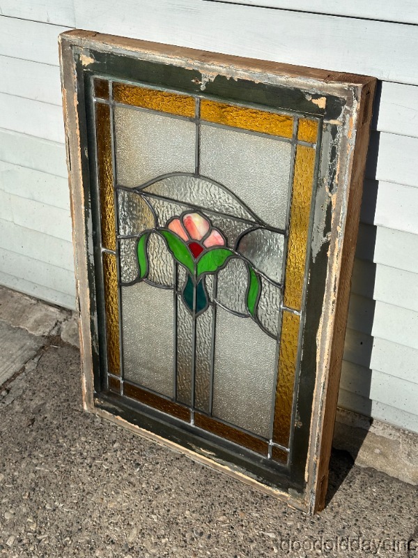 Antique Stained Leaded Privacy Glass Window from Chicago Circa 1915 