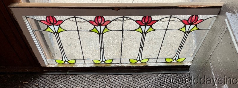 Antique circa 1910 Chicago Stained Leaded Glass Window 44" x 19"