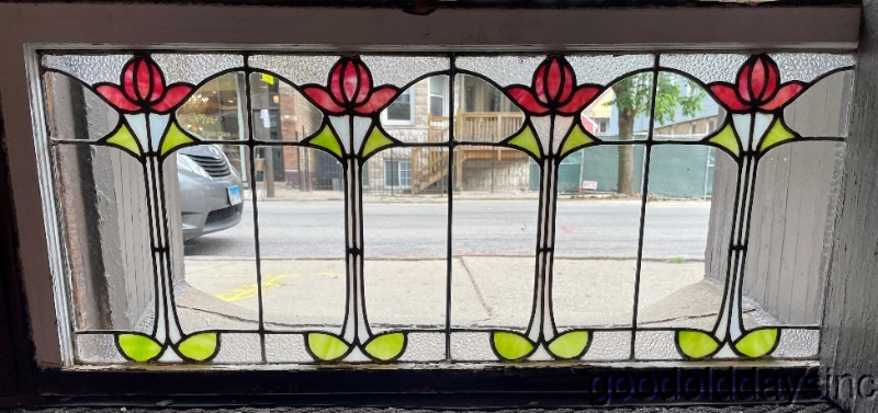 Antique circa 1910 Chicago Stained Leaded Glass Window 44" x 19"