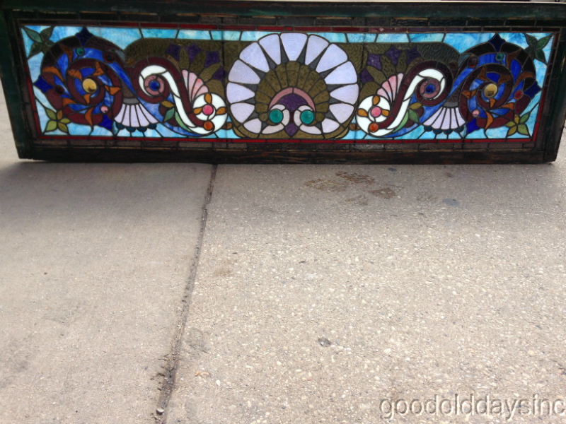 1890's Antique Chicago Super Stained & Jeweled Leaded Glass Transom Window