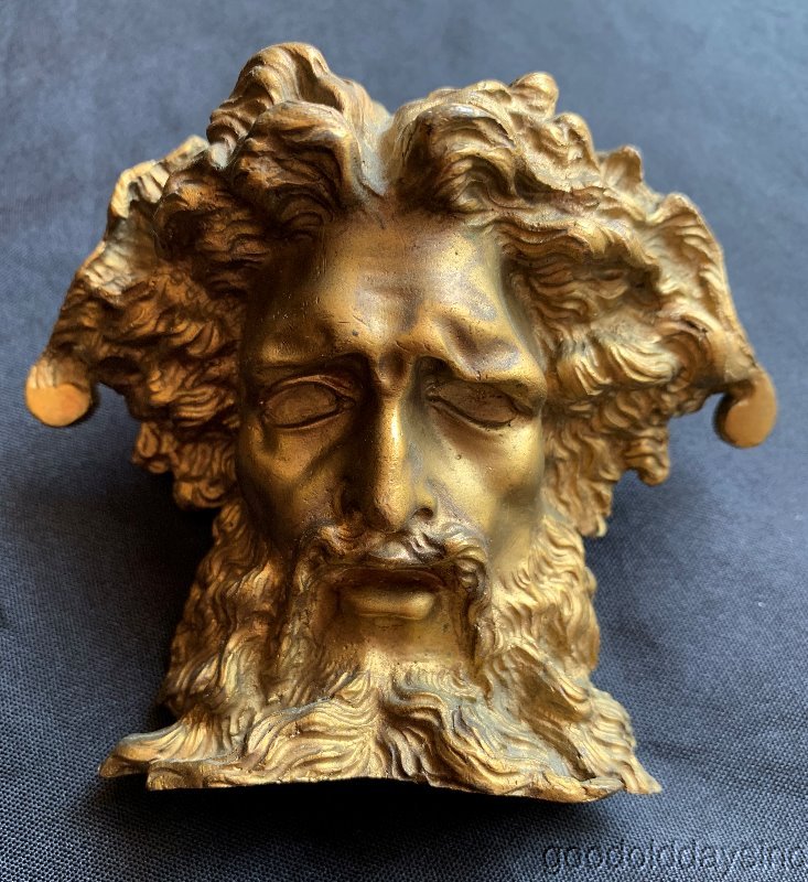 Intricately Cast Brass Bronze Satyr Man's Bearded Face Salvaged from Chicago