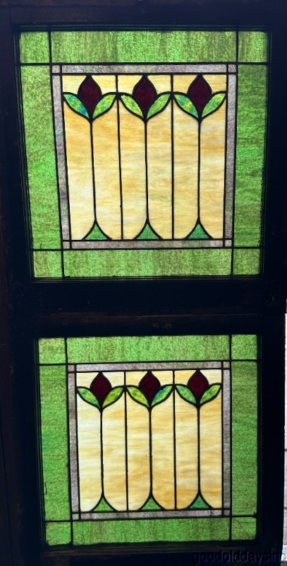 Pair of Antique Stained Leaded Glass Windows Circa 1910 From Chicago 24" x 25"