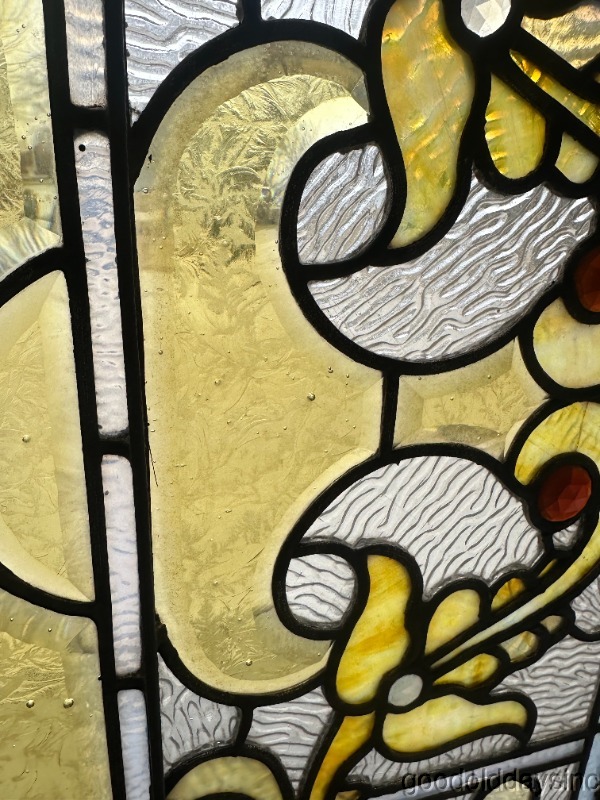 Fantastic Pair of Beveled & Jeweled Victorian Stained Leaded Glass Window