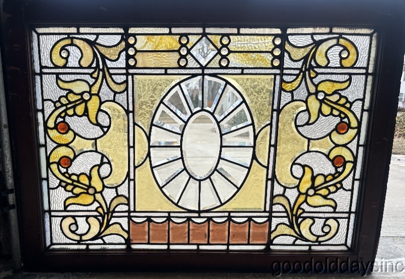 Fantastic Pair of Beveled & Jeweled Victorian Stained Leaded Glass Window