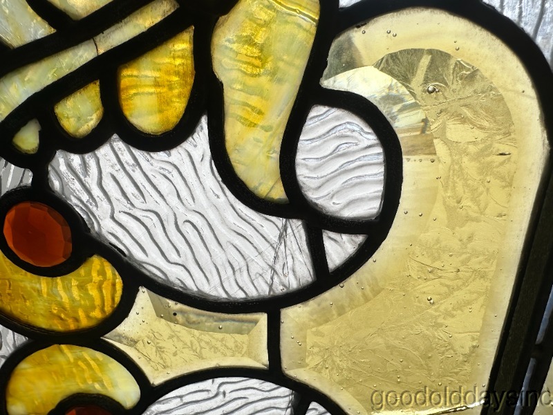 Fantastic Pair of Beveled & Jeweled Victorian Stained Leaded Glass Window