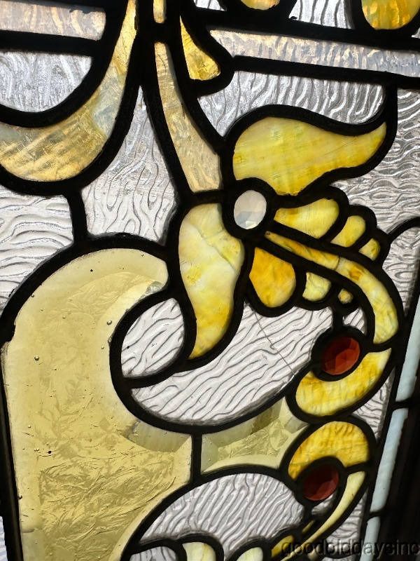 Fantastic Pair of Beveled & Jeweled Victorian Stained Leaded Glass Window