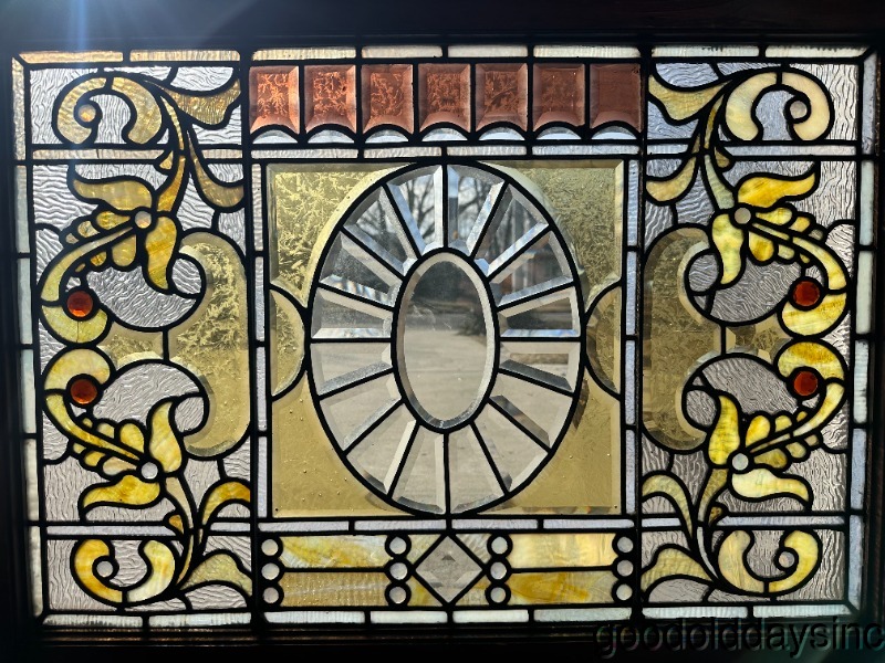 Fantastic Pair of Beveled & Jeweled Victorian Stained Leaded Glass Window