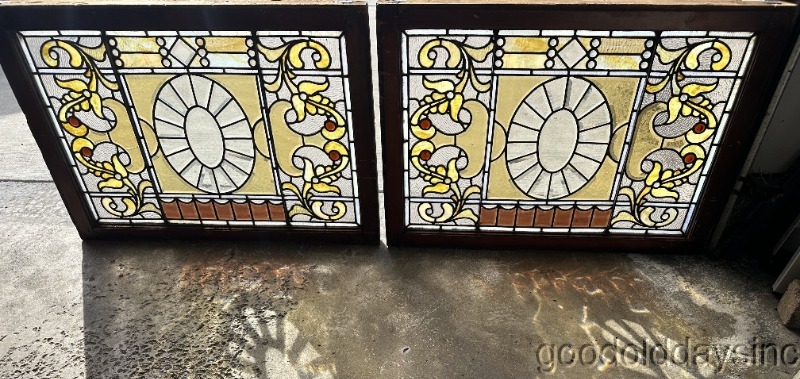 Fantastic Pair of Beveled & Jeweled Victorian Stained Leaded Glass Window