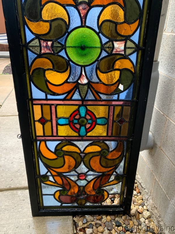 Huge Colorful Victorian Stained Leaded Glass Transom Window from Chicago 80"x24"