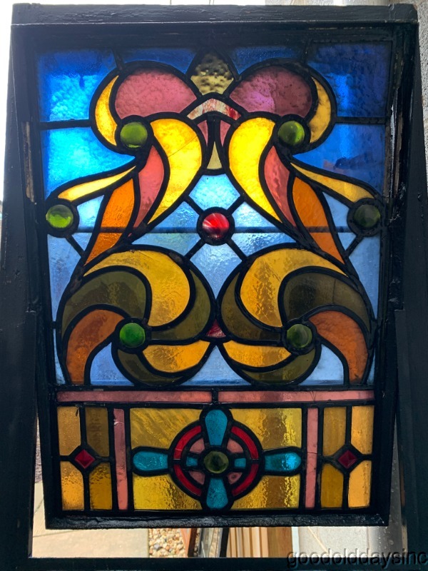 Huge Colorful Victorian Stained Leaded Glass Transom Window from Chicago 80"x24"