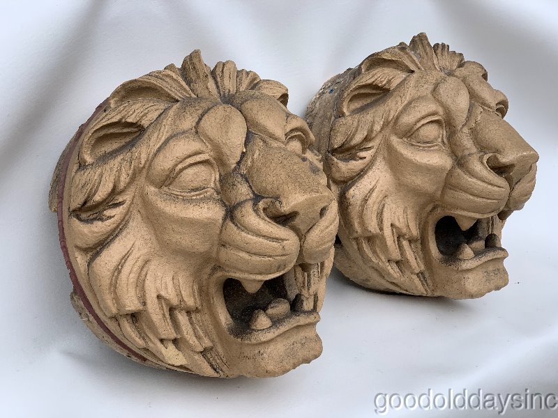 2 Antique Round Terra Cotta Lion Heads 15.5" Face Exterior Keystone from Chicago