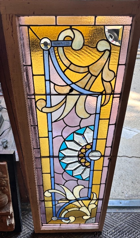 Beautiful Beveled Chicago Victorian Stained Leaded Glass Transom Window
