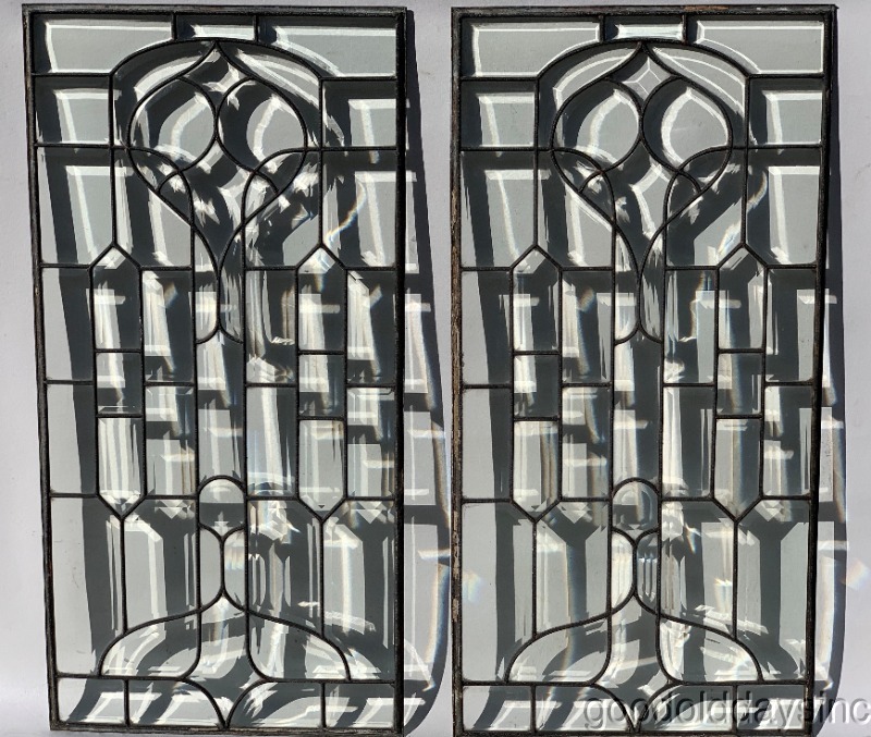 Pair of Beveled Glass Windows Circa 1900 From Chicago Nice Bevels 36" x 18"