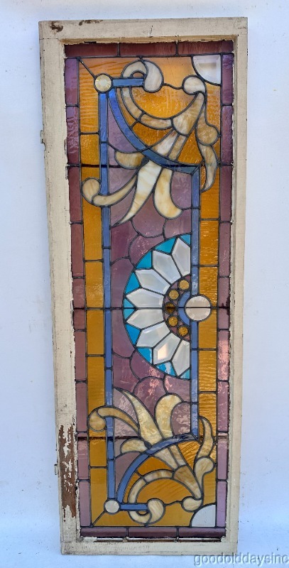 Beautiful Beveled Chicago Victorian Stained Leaded Glass Transom Window