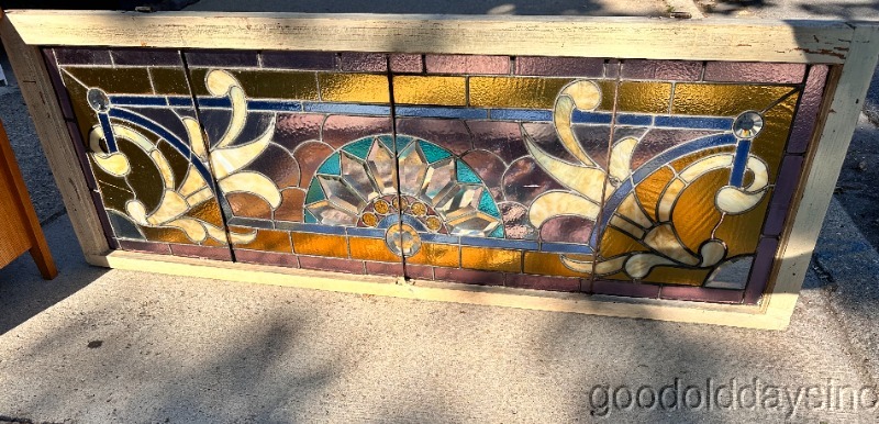 Beautiful Beveled Chicago Victorian Stained Leaded Glass Transom Window