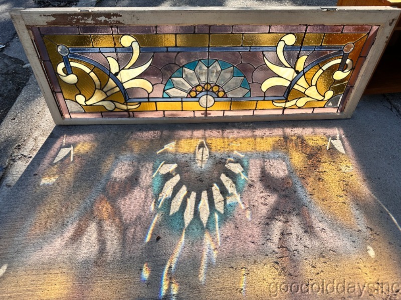 Beautiful Beveled Chicago Victorian Stained Leaded Glass Transom Window