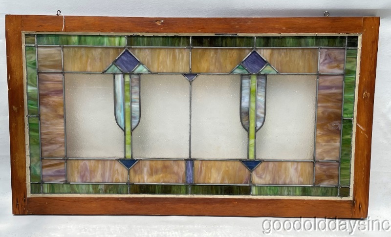 Antique Art Deco Stained Leaded Glass Transom Window Chicago circa 1925