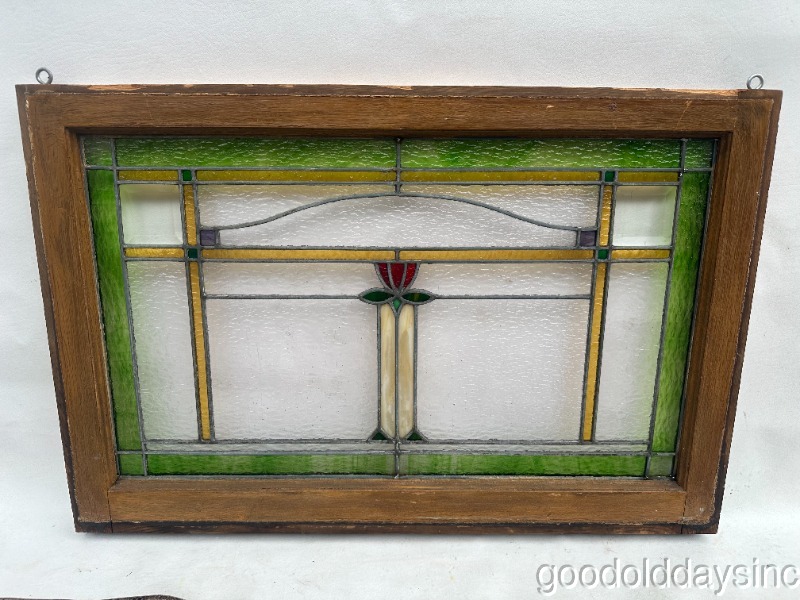 Beautiful Antique 1920's Stained Leaded Glass Transom Window 34" x 23"