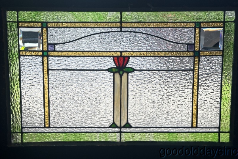 Beautiful Antique 1920's Stained Leaded Glass Transom Window 34" x 23"