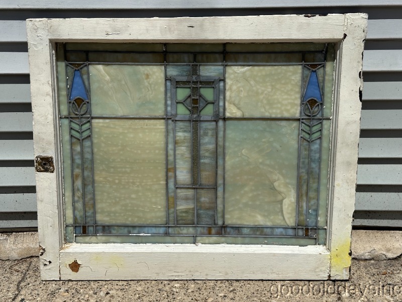 Beautiful Prairie Style Antique Chicago Stained Leaded Glass Window