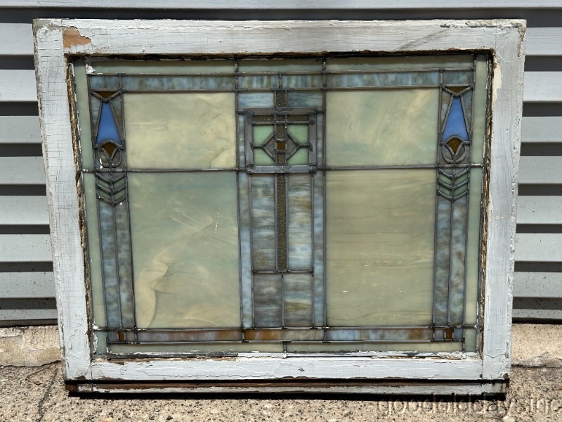 Beautiful Prairie Style Antique Chicago Stained Leaded Glass Window
